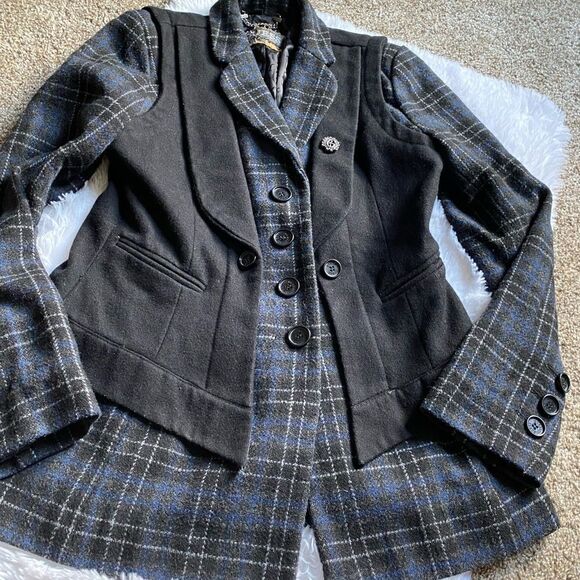 Guess Jacket Pea Coat Plaid Wool Blend Button Front Y2K Lined Women’s Sz Medium - Picture 9 of 15